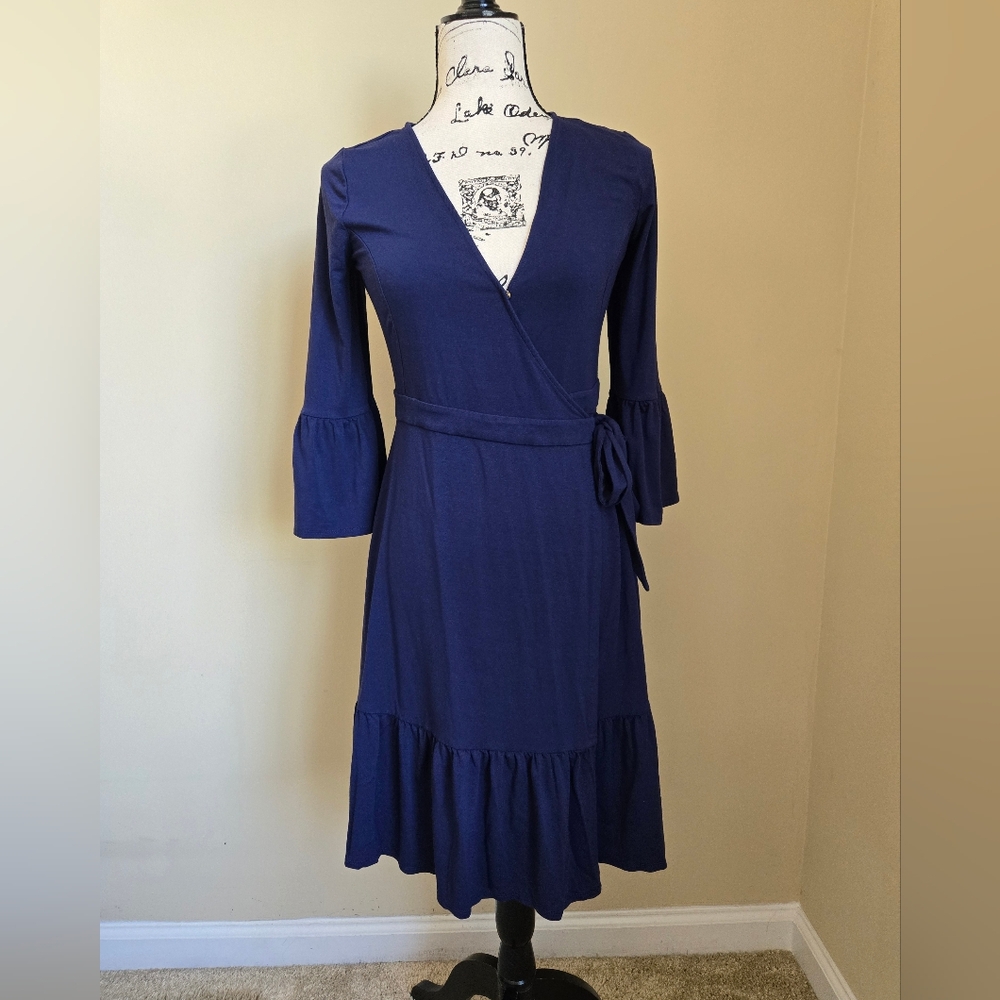 Lilly Pulitzer Wrap Dress Womens S Blue Jersey Bell Sleeve